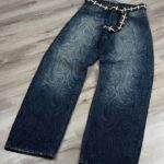 شلوار جین بگ طرح ماربل آبی تیره