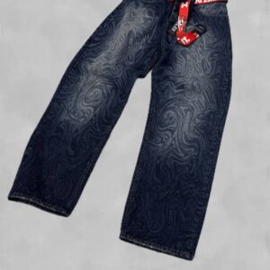 شلوار جین بگ طرح ماربل آبی تیره