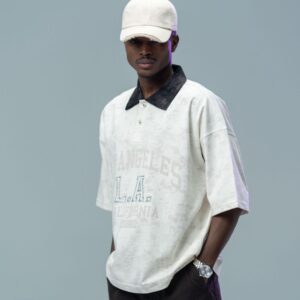 تیشرت باکسی یقه دار مدل L.A